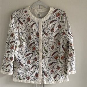 Embroidered Floral Print Linen Blend Jacket